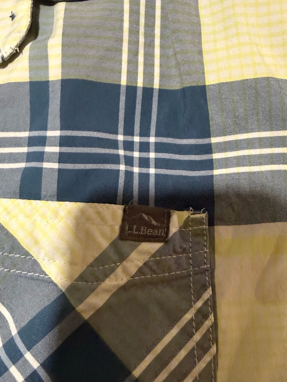 L.L. Bean Men’s Navy and Yellow Plaid Hybrid Shorts